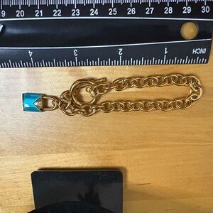 Stainless Steel Elegant Gold Chain Bracelet with Turquoise Crystal Accent